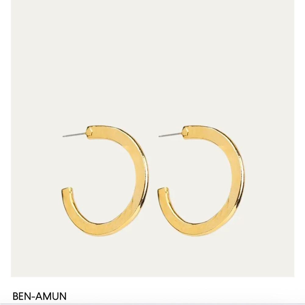 Ben-Amun Flat Hoop Earrings Gold - Picture 1 of 5